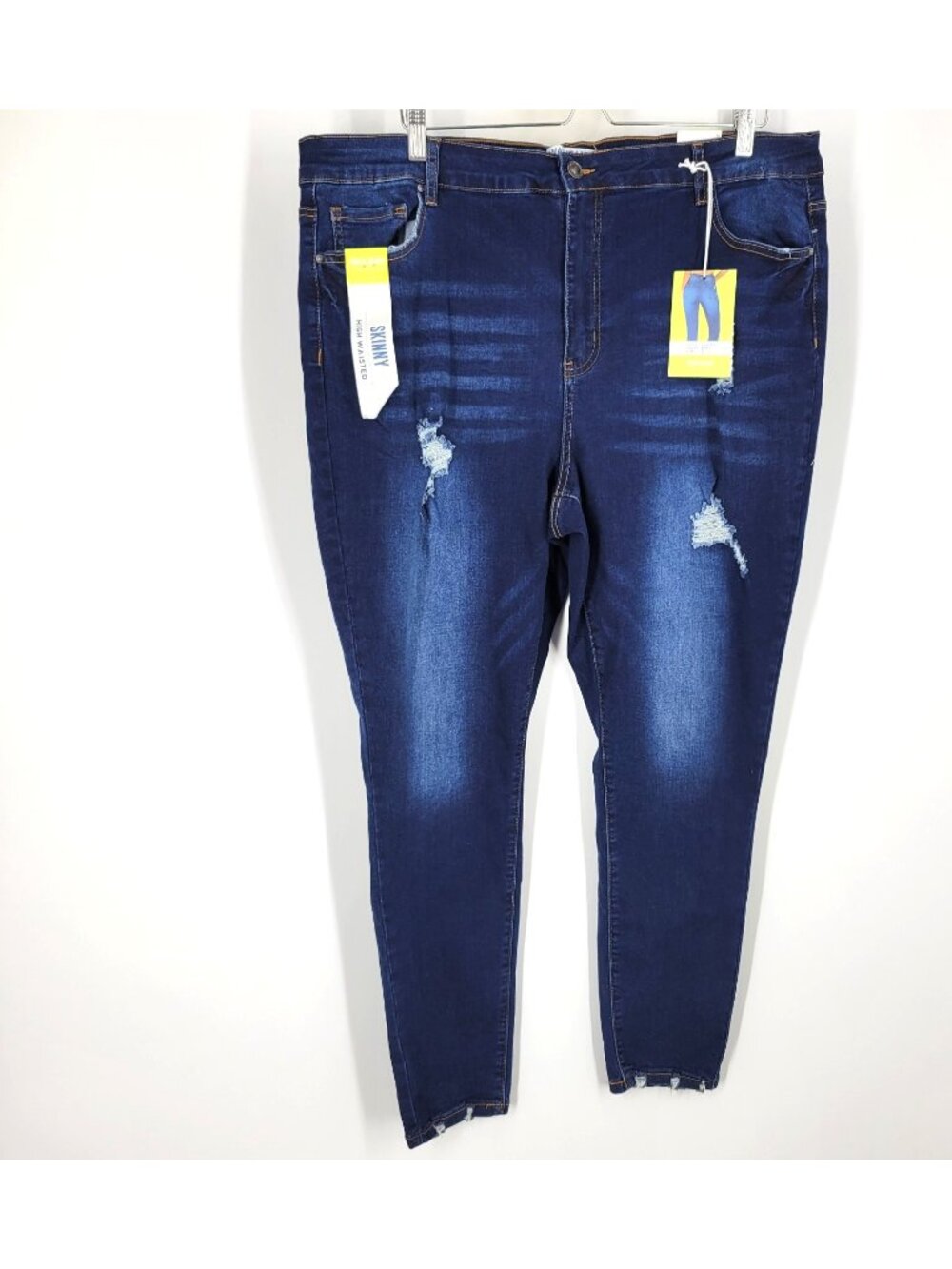 NWT Wax Skinny High Waisted Jeans Size 22 Dark Wash Denim Blue Distressed